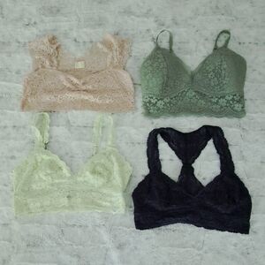 Chance lace bralette pink green navy blue lined bra bundle.  Size M.